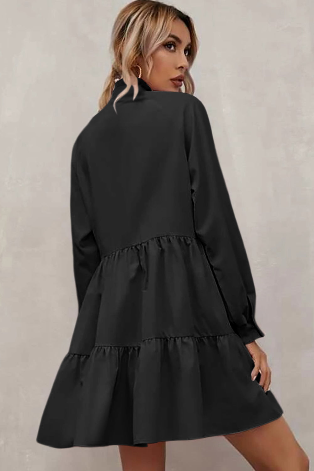 Black Long Sleeve Ruffle Dress