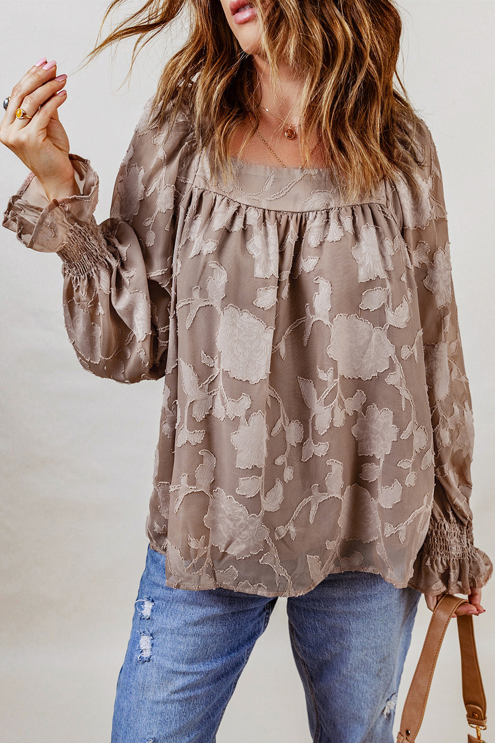 Square Neck Floral Textured Blouse