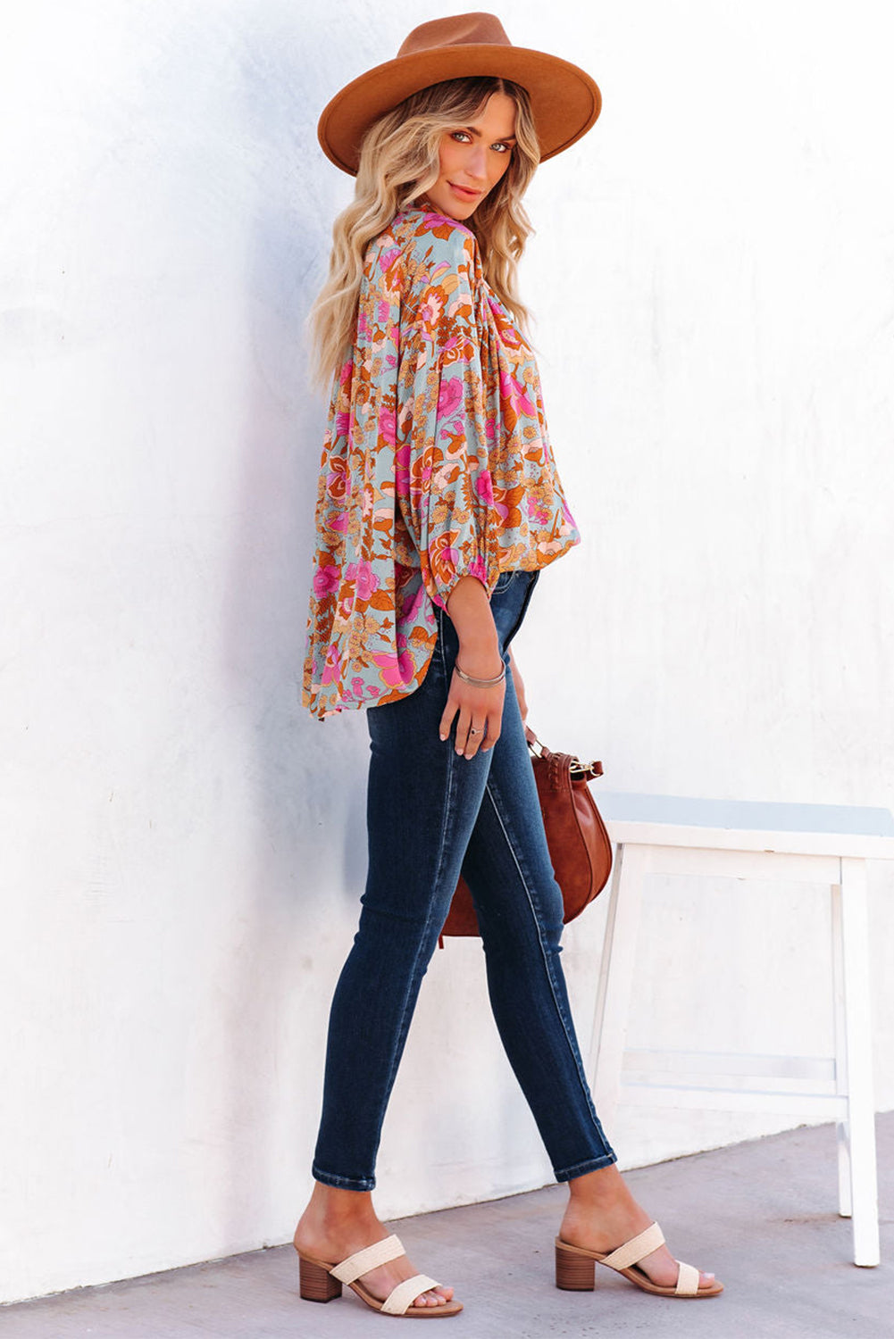 Boho Wide Sleeve Smocked  Floral Tops