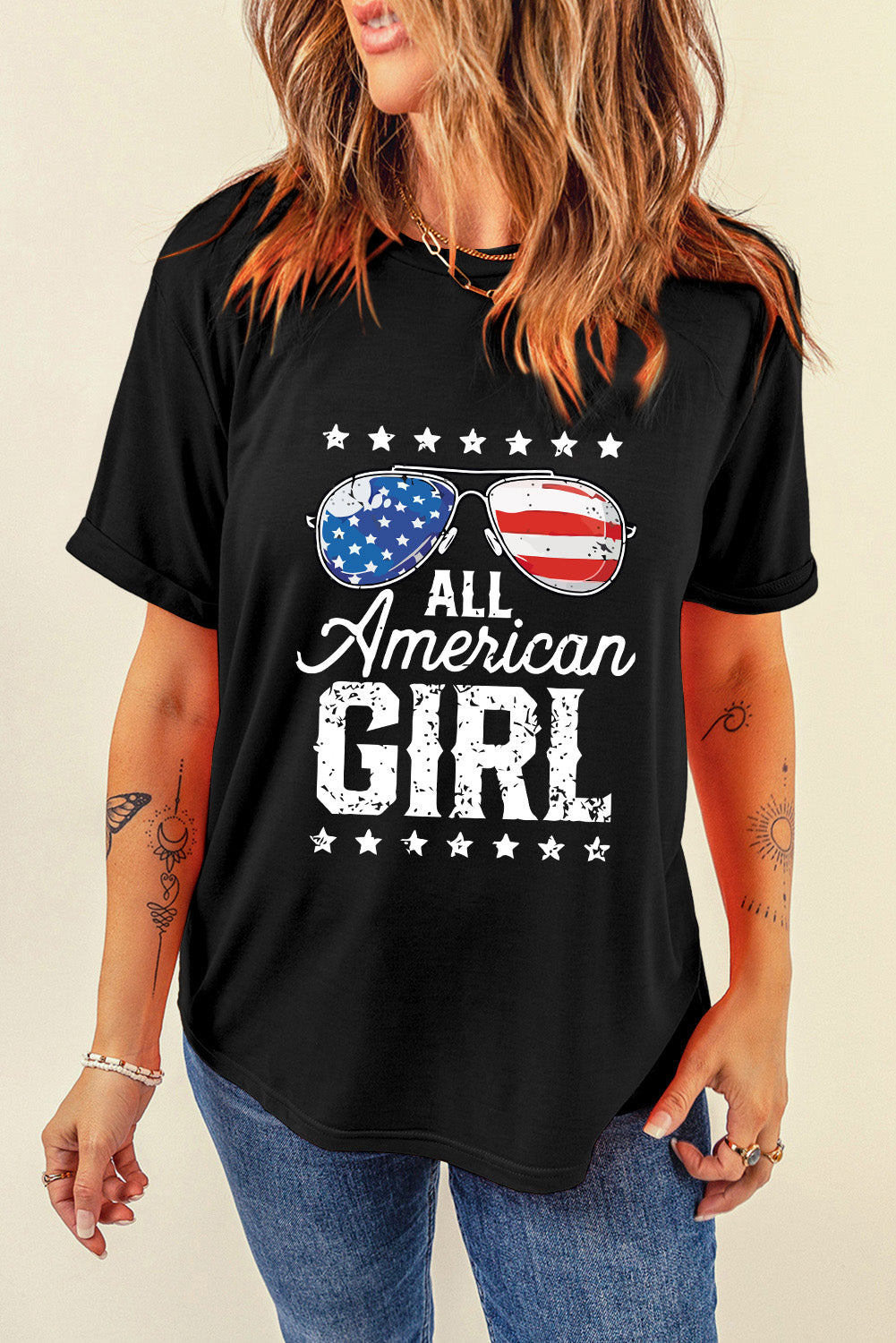 Black Stars and Stripes Graphic T Shirt