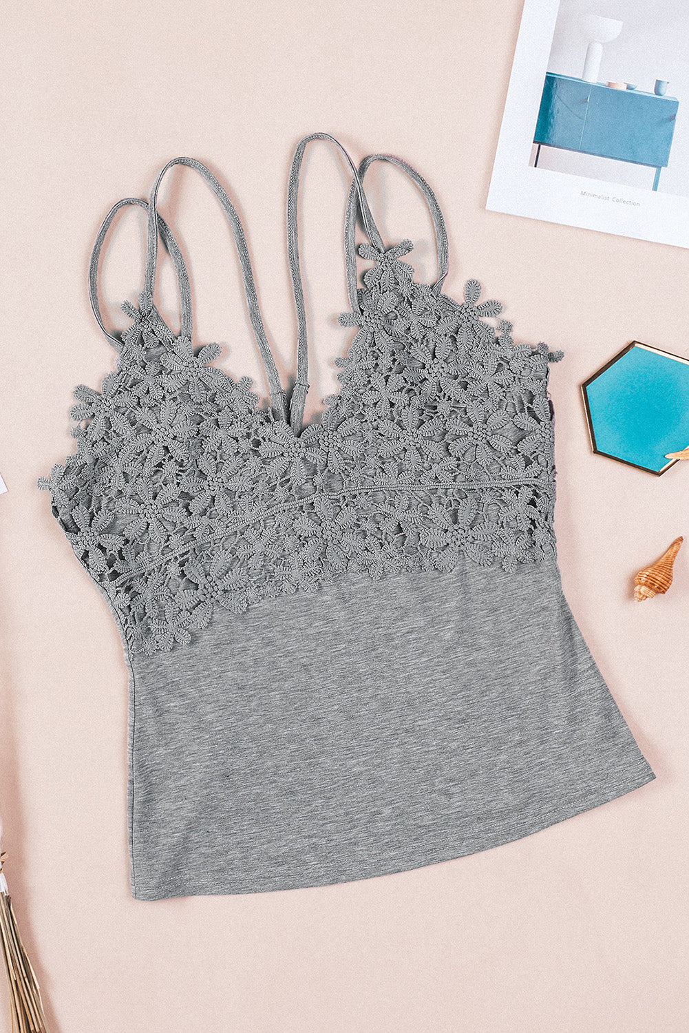 Lace Overlay Strappy Hollow-out Tank Top