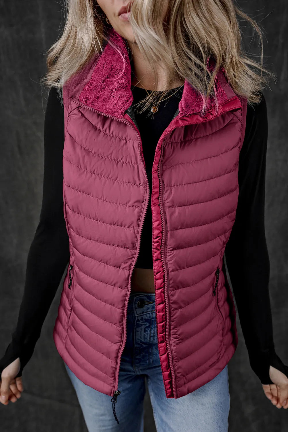 Pocketed Zip Up Vest Coat