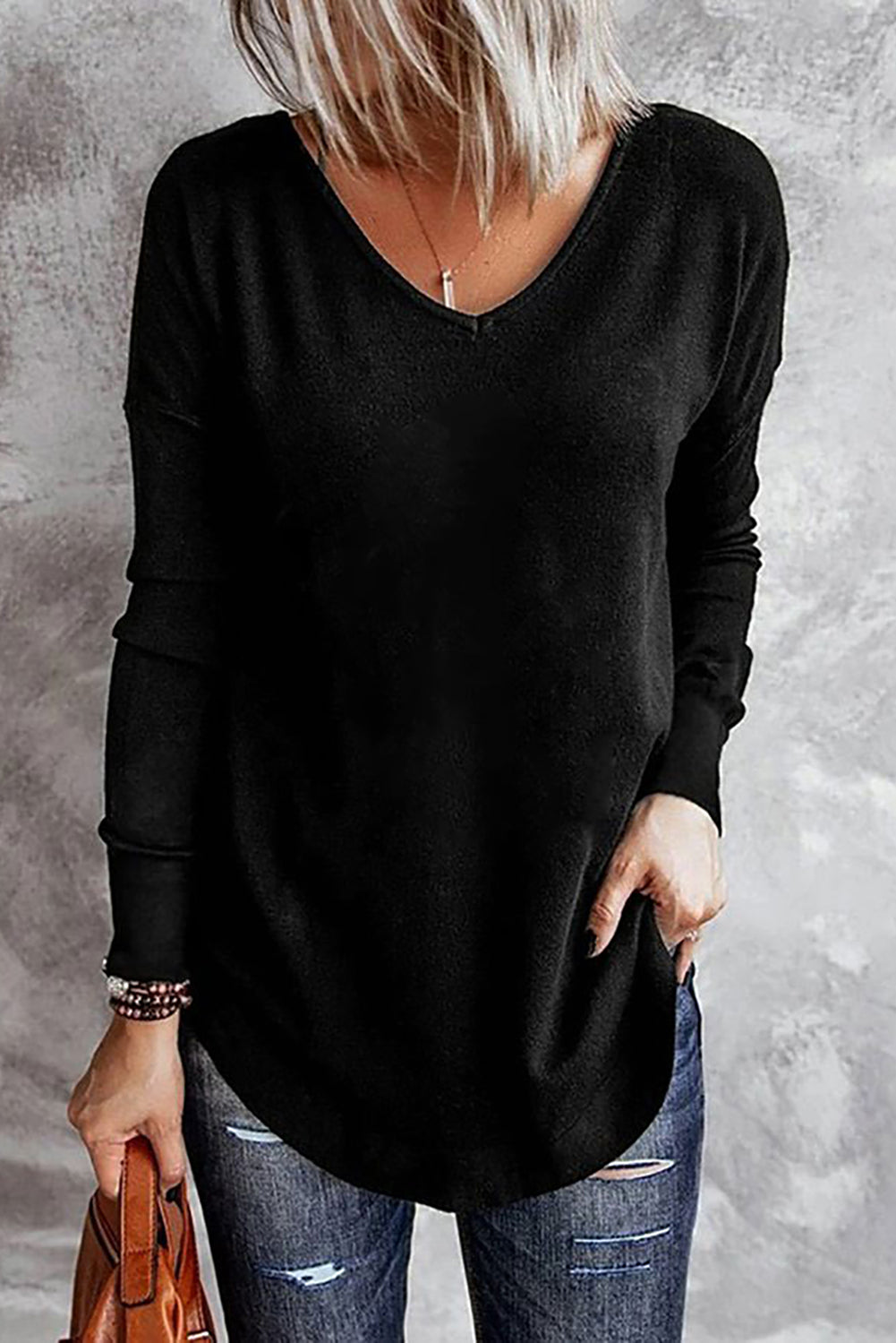 V Neck Long Sleeve Henley