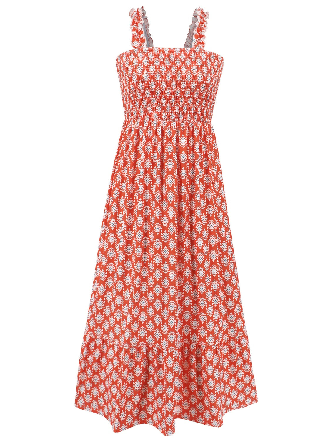 Smocked Printed Square Neck SummerDress