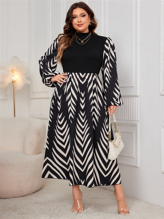 Mock Neck Long Sleeve Midi Dress