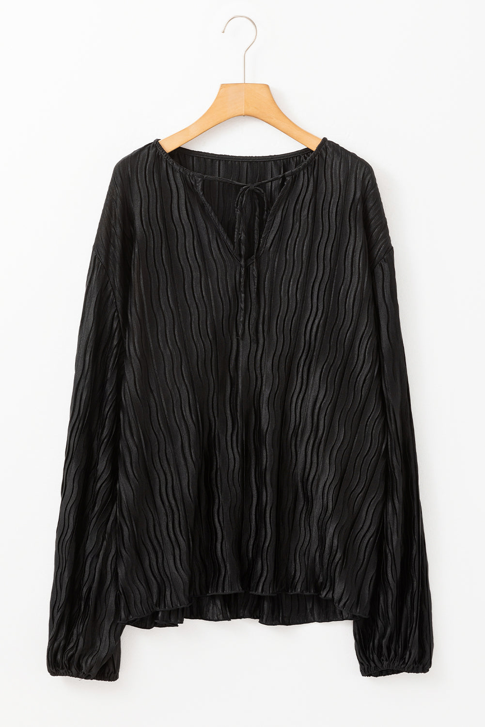 Black Textured Bubble Sleeve Loose Blouse