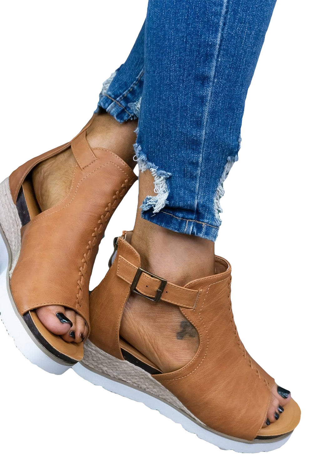 Buckle Strap Wedge Sandals