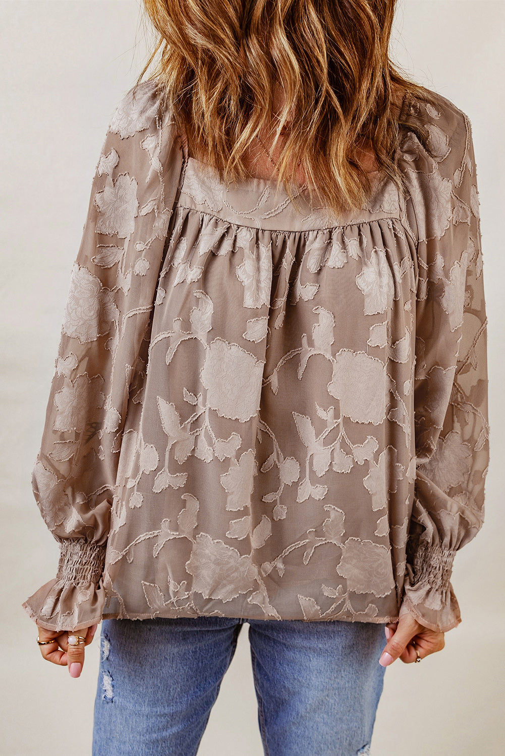 Square Neck Floral Textured Blouse