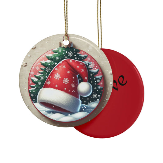 Ceramic Santa's Hat.  Believe! Ornament