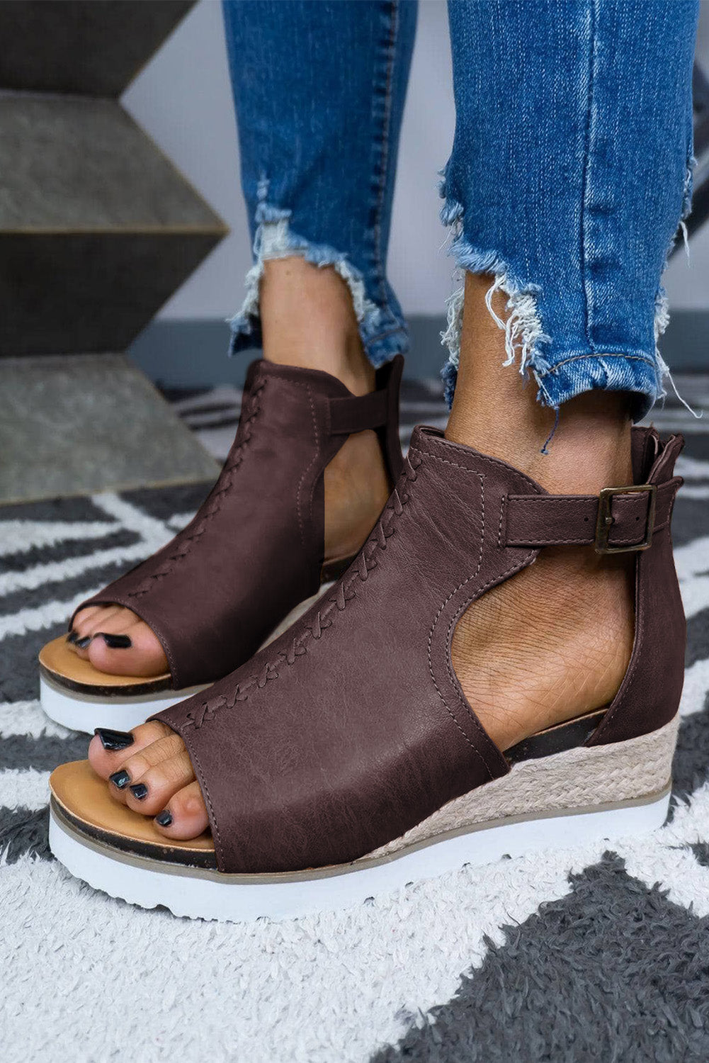 Buckle Strap Wedge Sandals