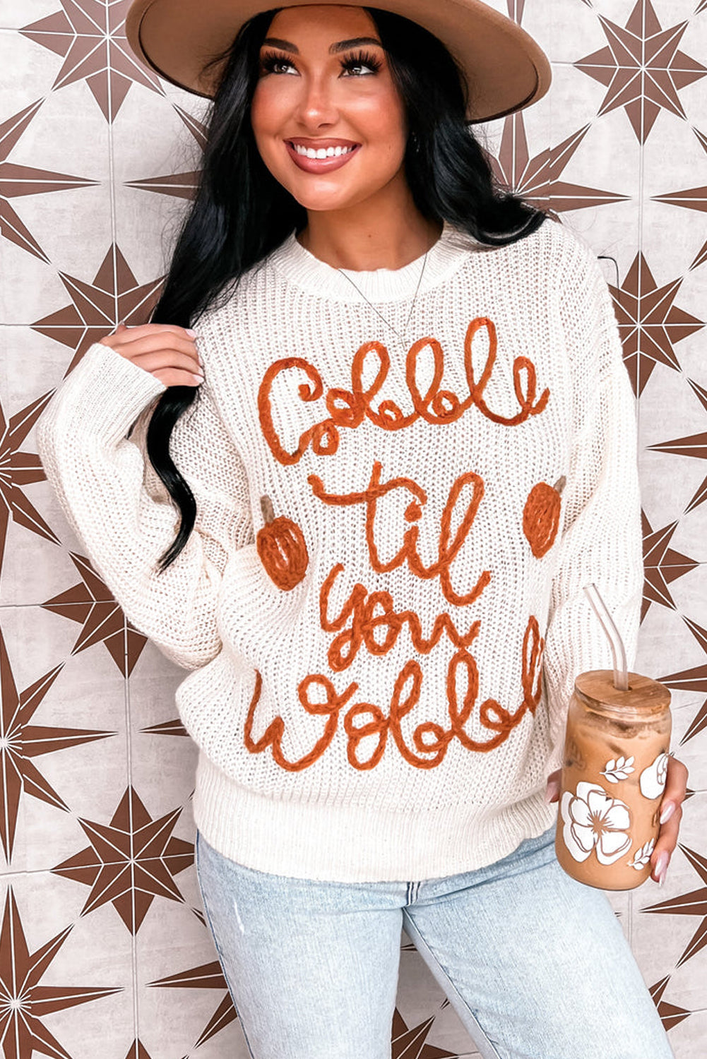 White Gobble Til You Wobble Pop Up Crochet Sweater