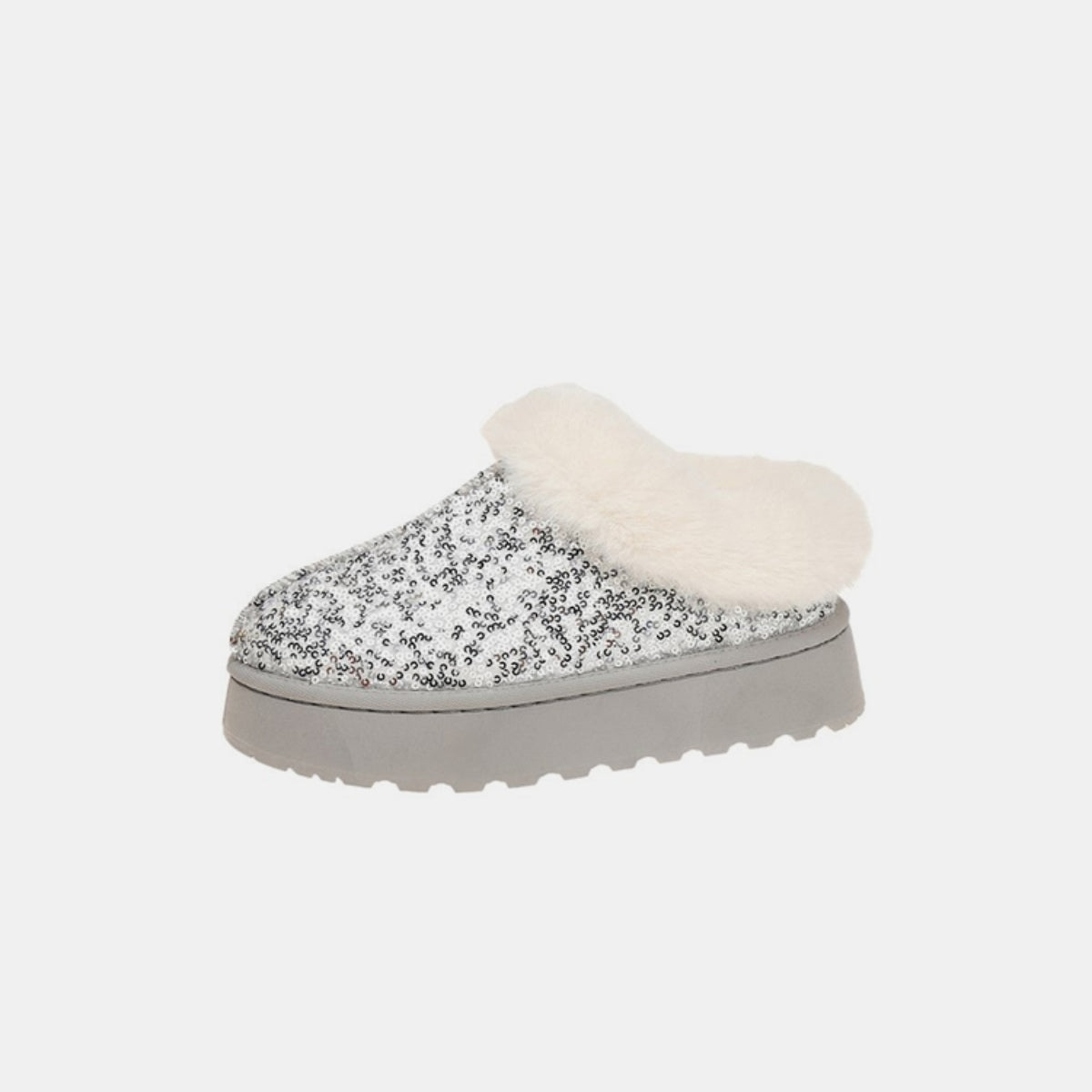 Plush Trim Sequin Platform Slip-ons