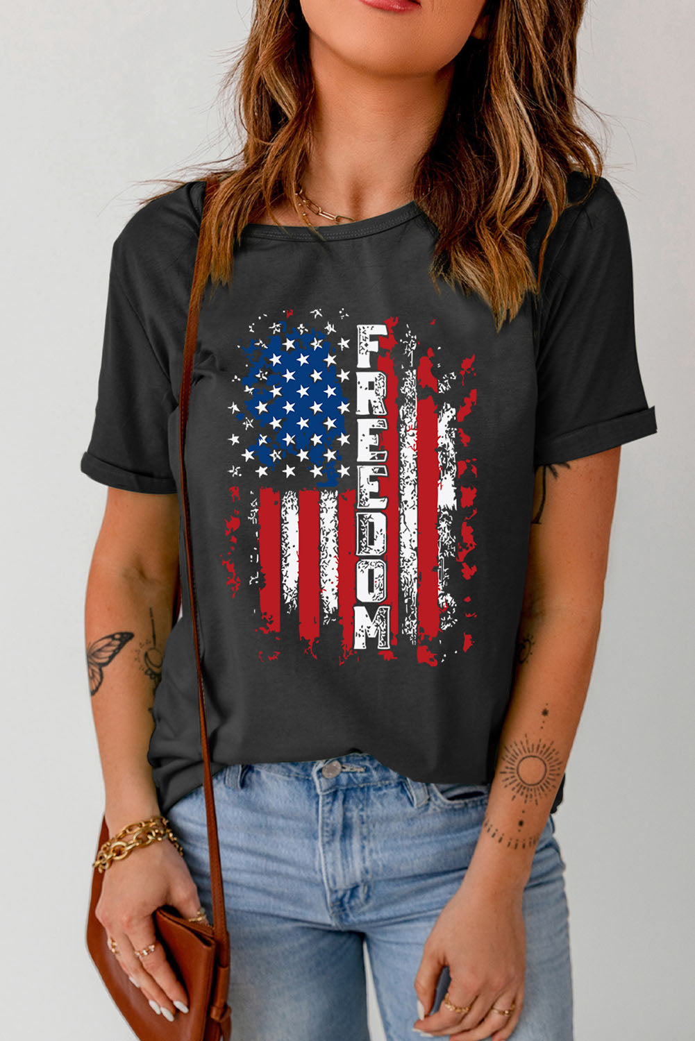 FREEDOM American Flag Print Graphic T Shirt