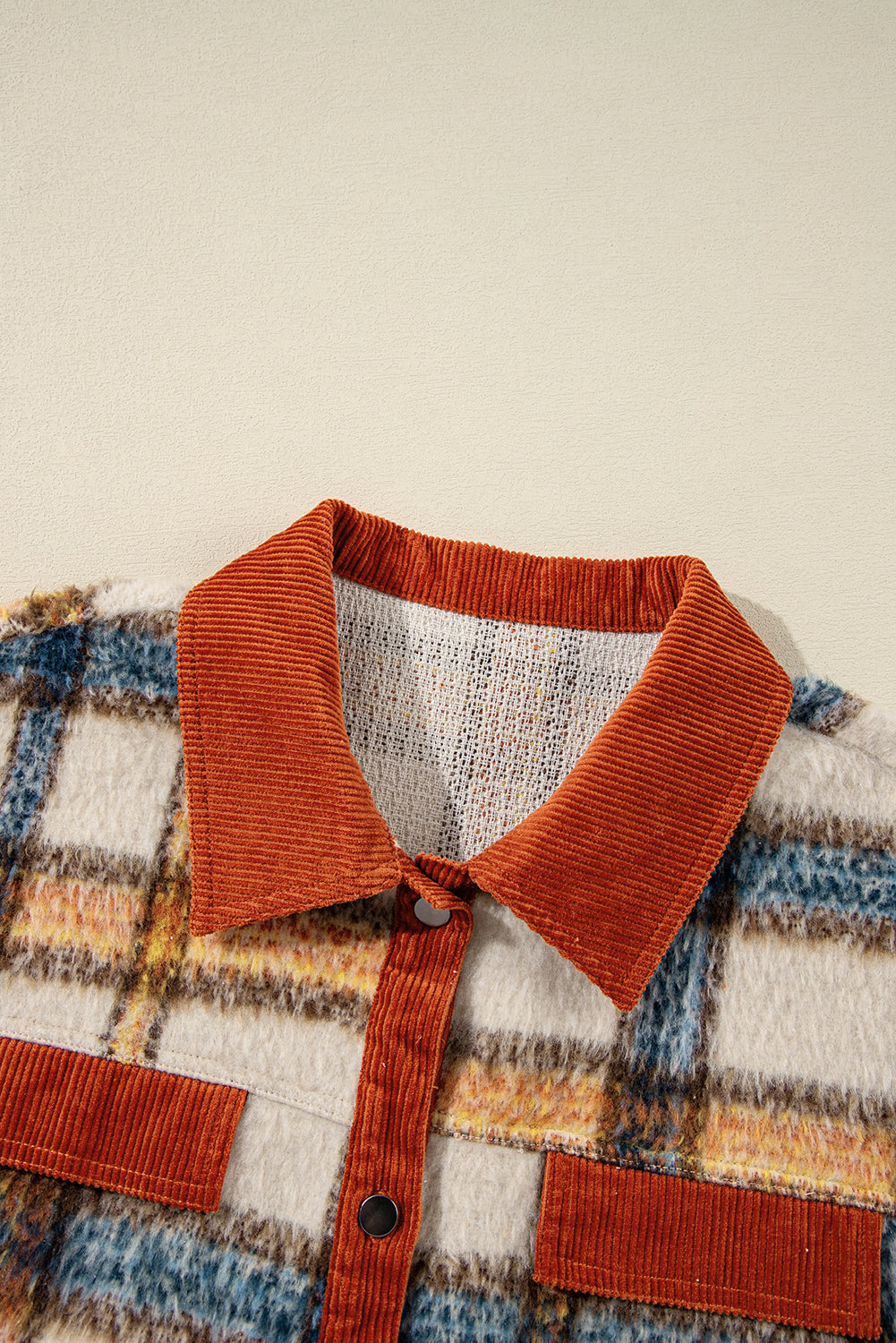 Brown Plaid Print Collared Buttoned Jacket