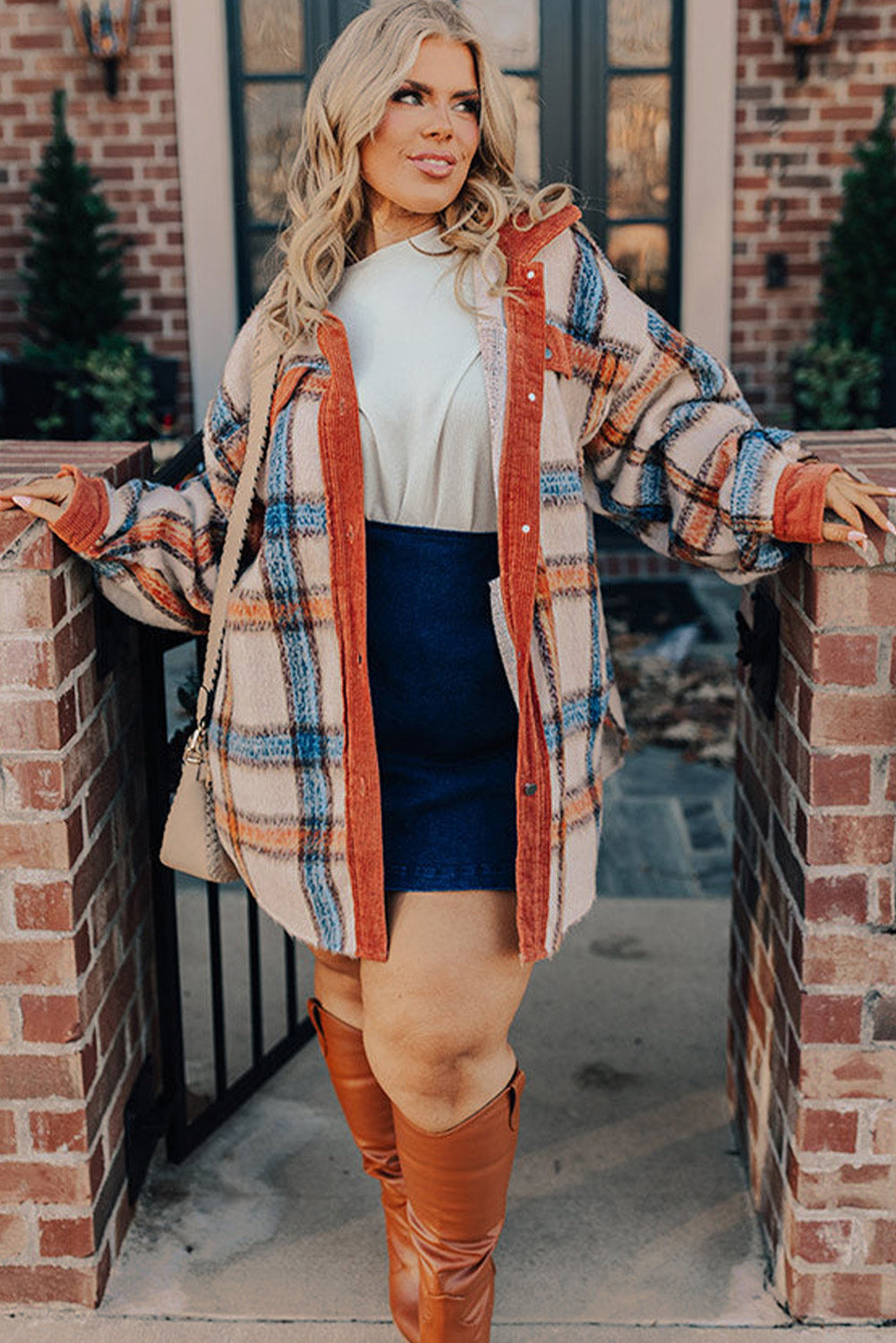 Brown Plaid Print Collared Buttoned Jacket