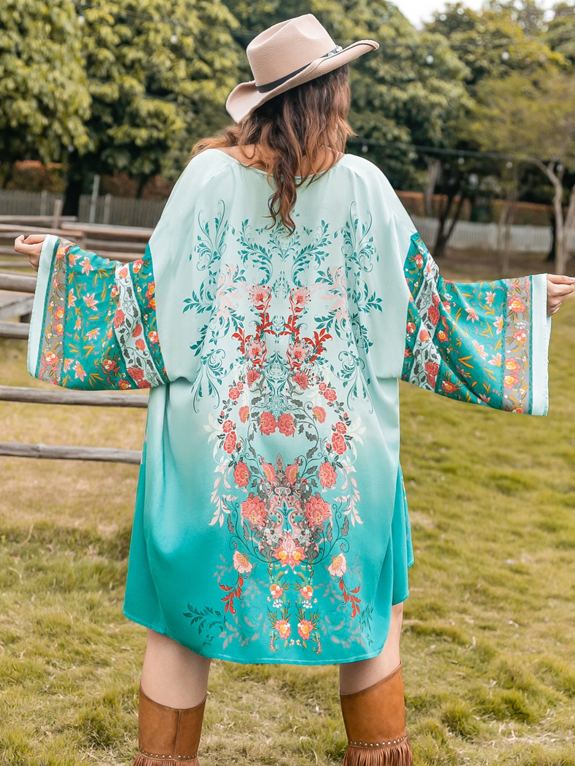 Printed Open Front Long Sleeve Cover Up