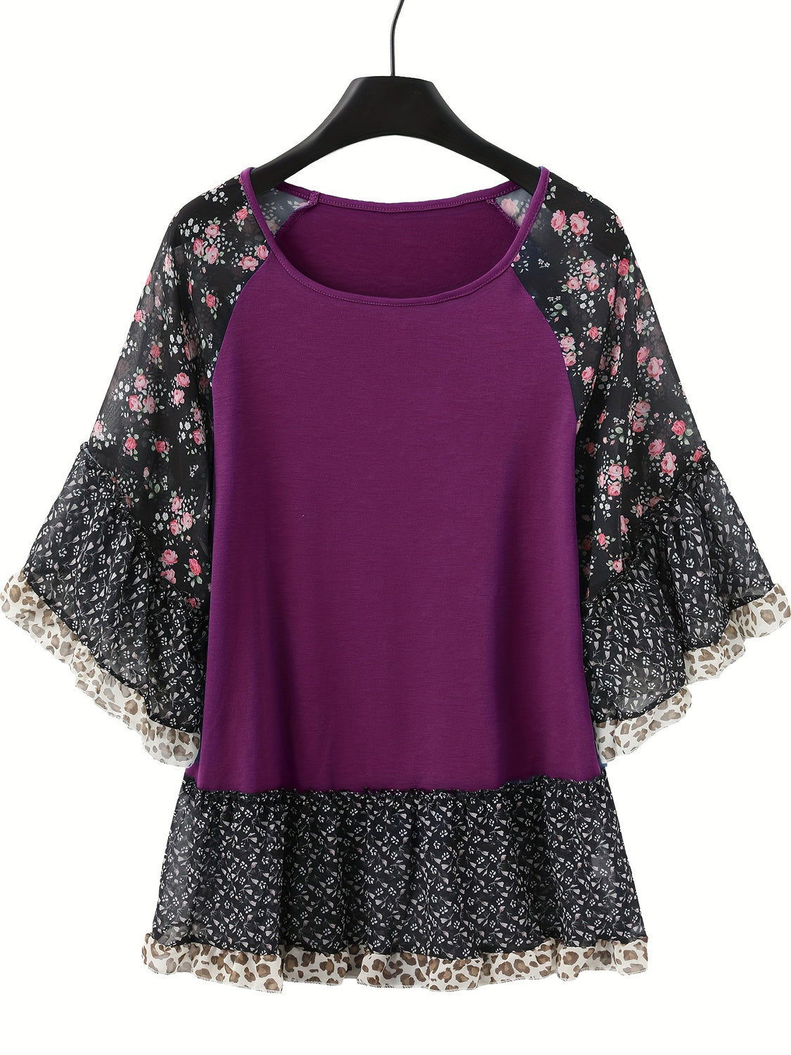 Frill Printed Round Neck Half Sleeve Blouse