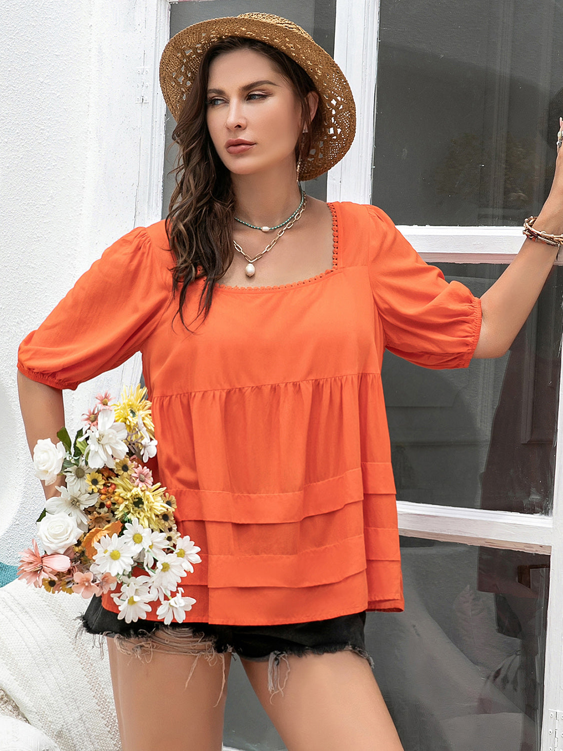 Square Neck Half Sleeve Blouse