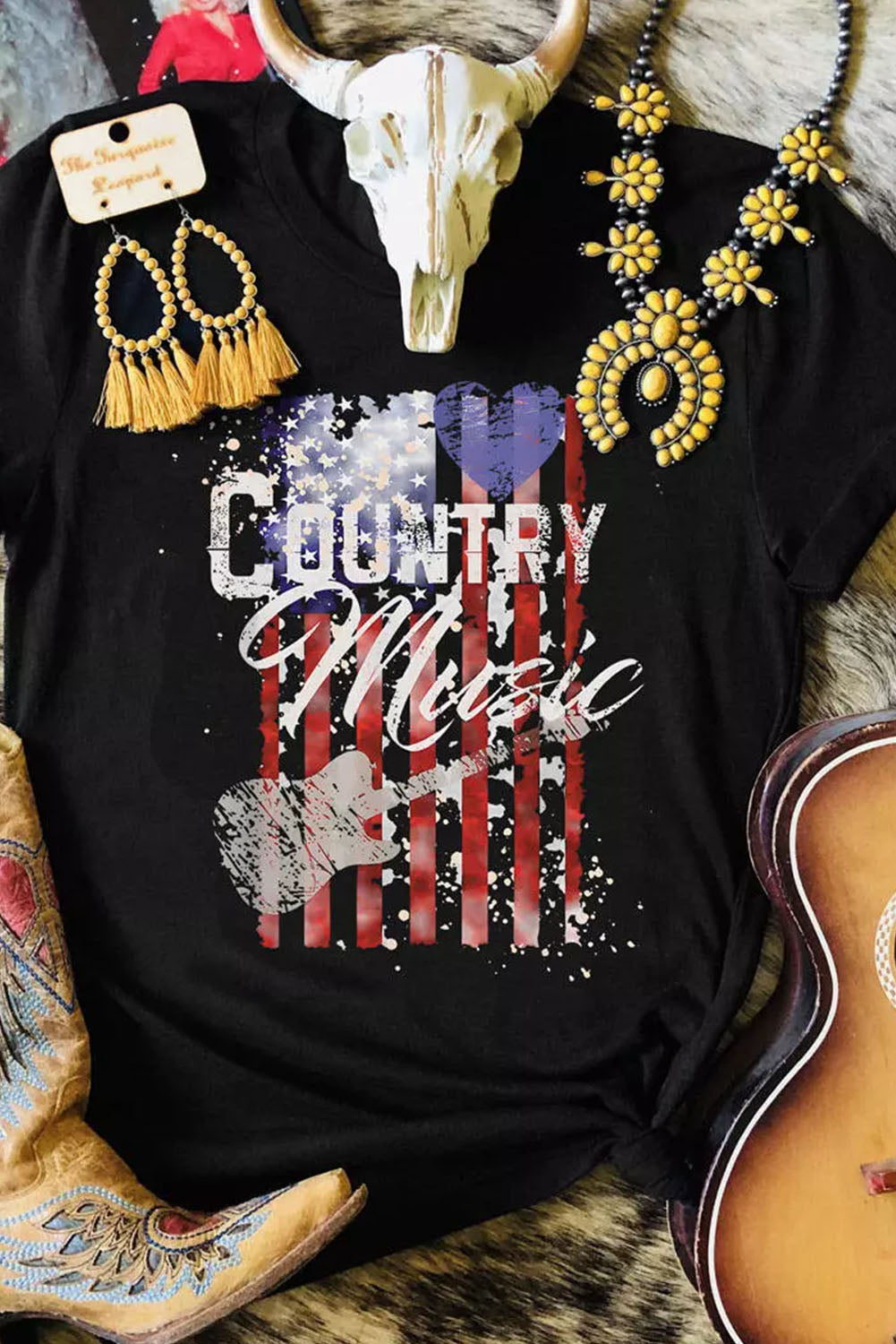 Black Country Music American Flag Graphic T Shirt