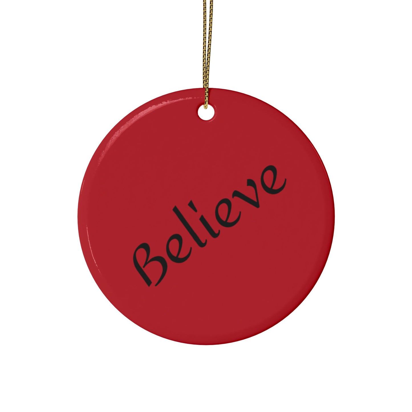 Ceramic Santa's Hat.  Believe! Ornament