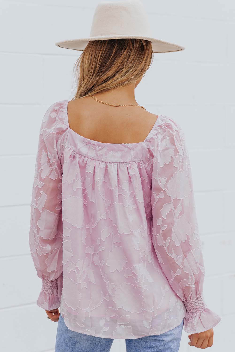 Square Neck Floral Textured Blouse