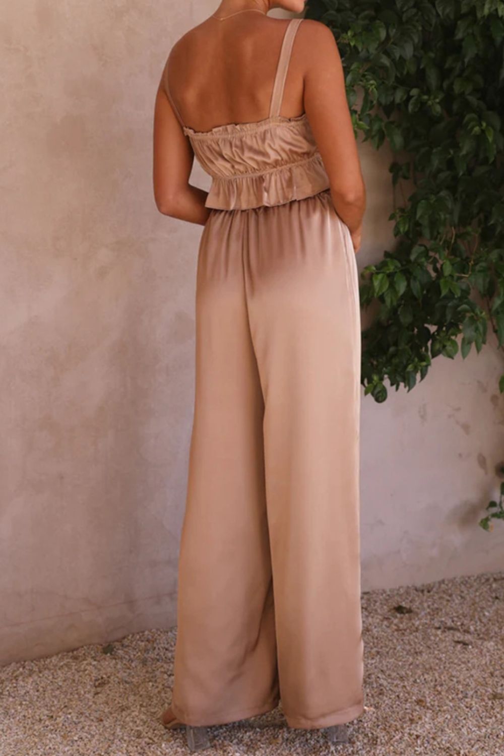 Ruffled Sleeveless Top and Wide Leg Pants Set