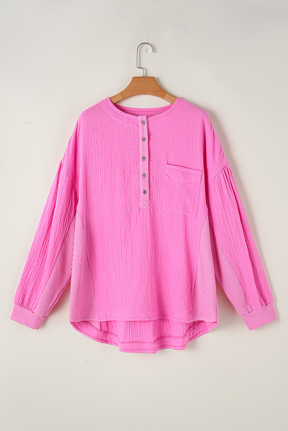 Bonbon Half Buttons Chest Pocket Drop Sleeve Top