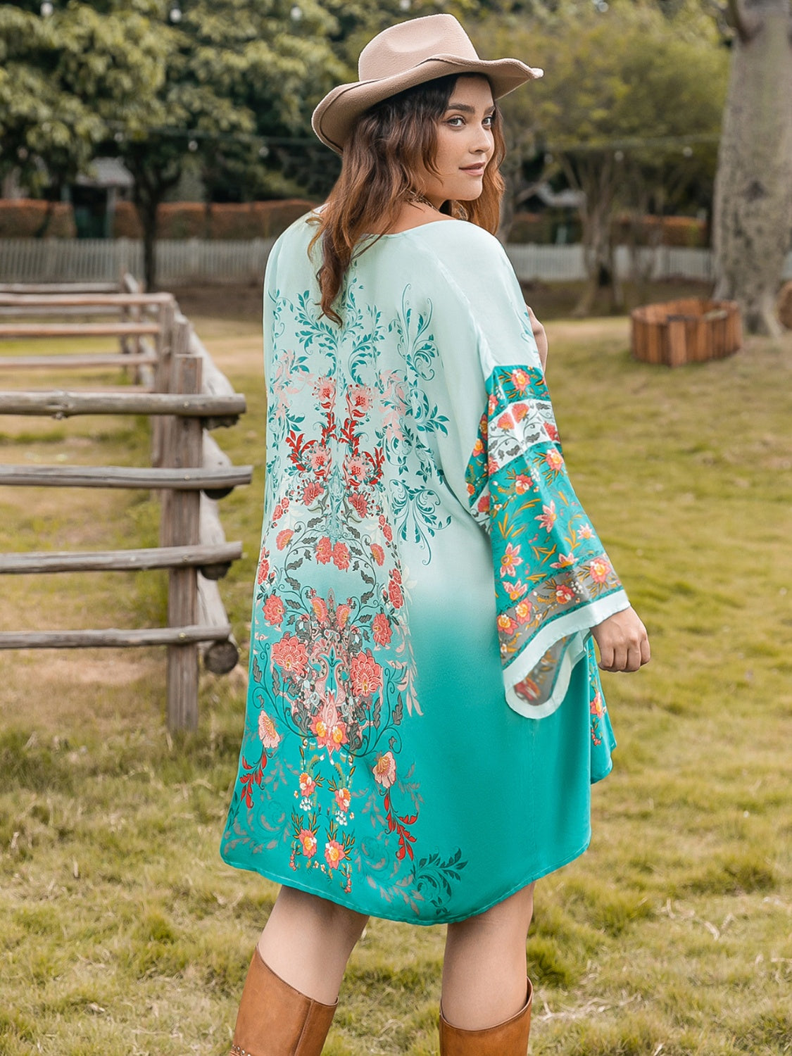 Printed Open Front Long Sleeve Cover Up