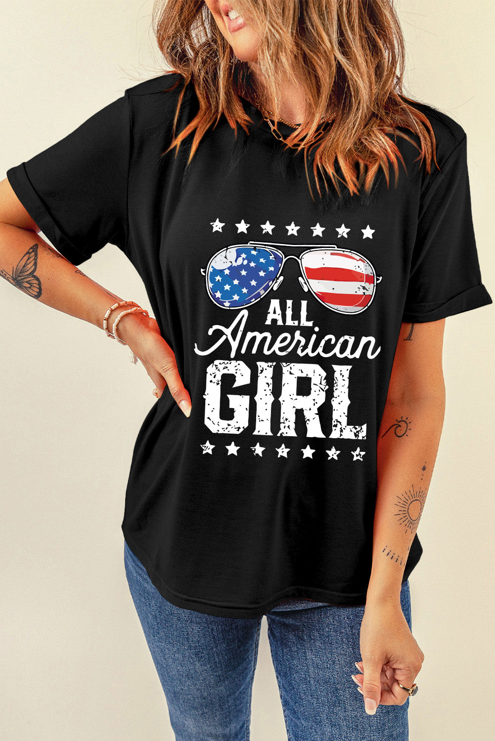 Black Stars and Stripes Graphic T Shirt