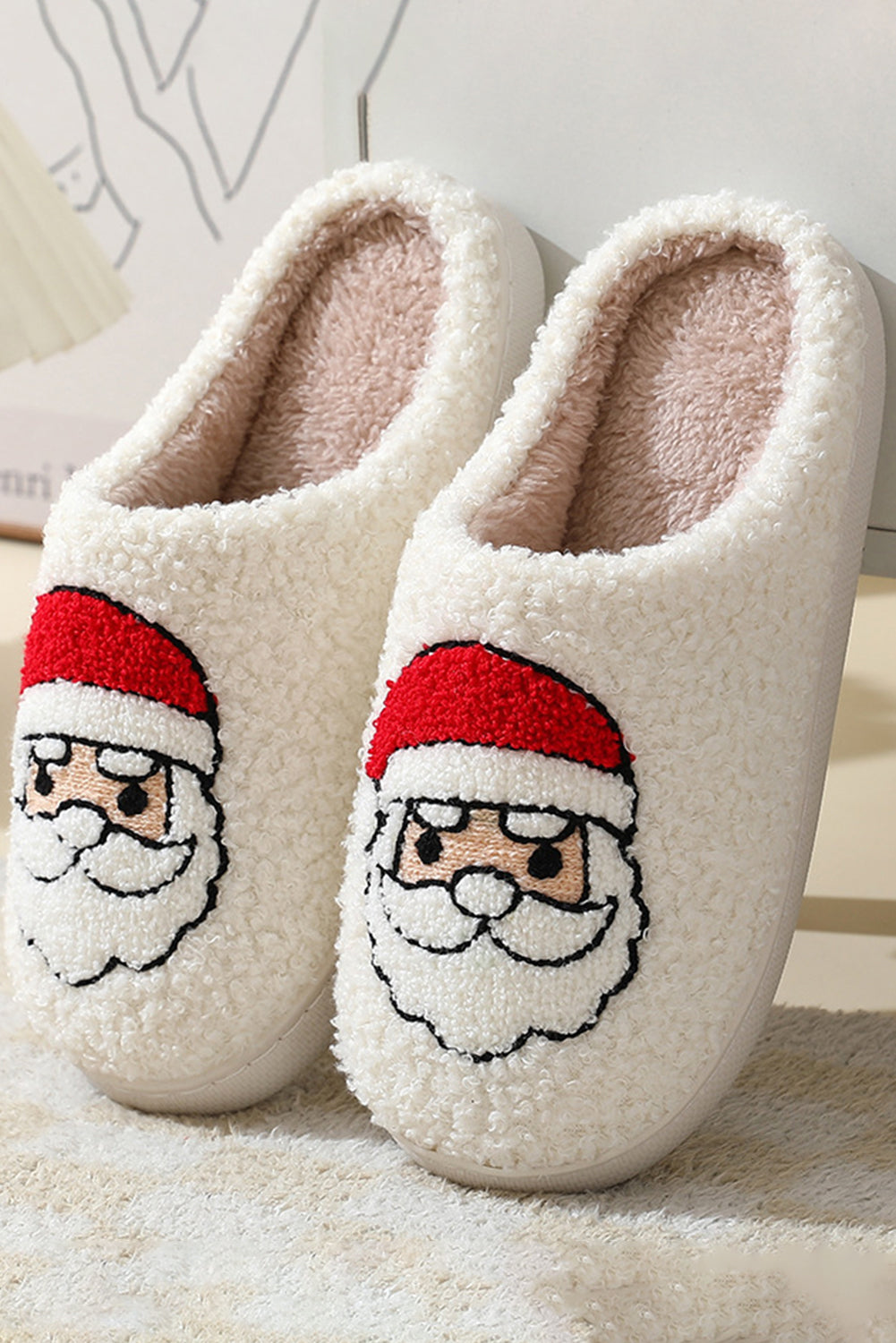 White Christmas Santa Clause Plush Slippers