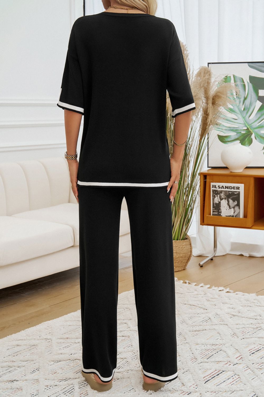 Pocketed Half Sleeve Top and Pants Set