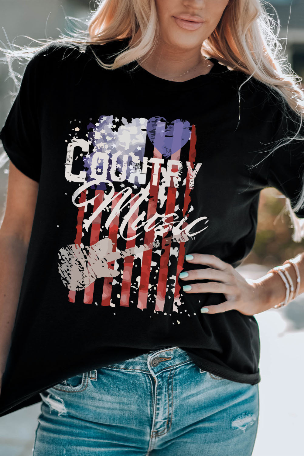 Black Country Music American Flag Graphic T Shirt