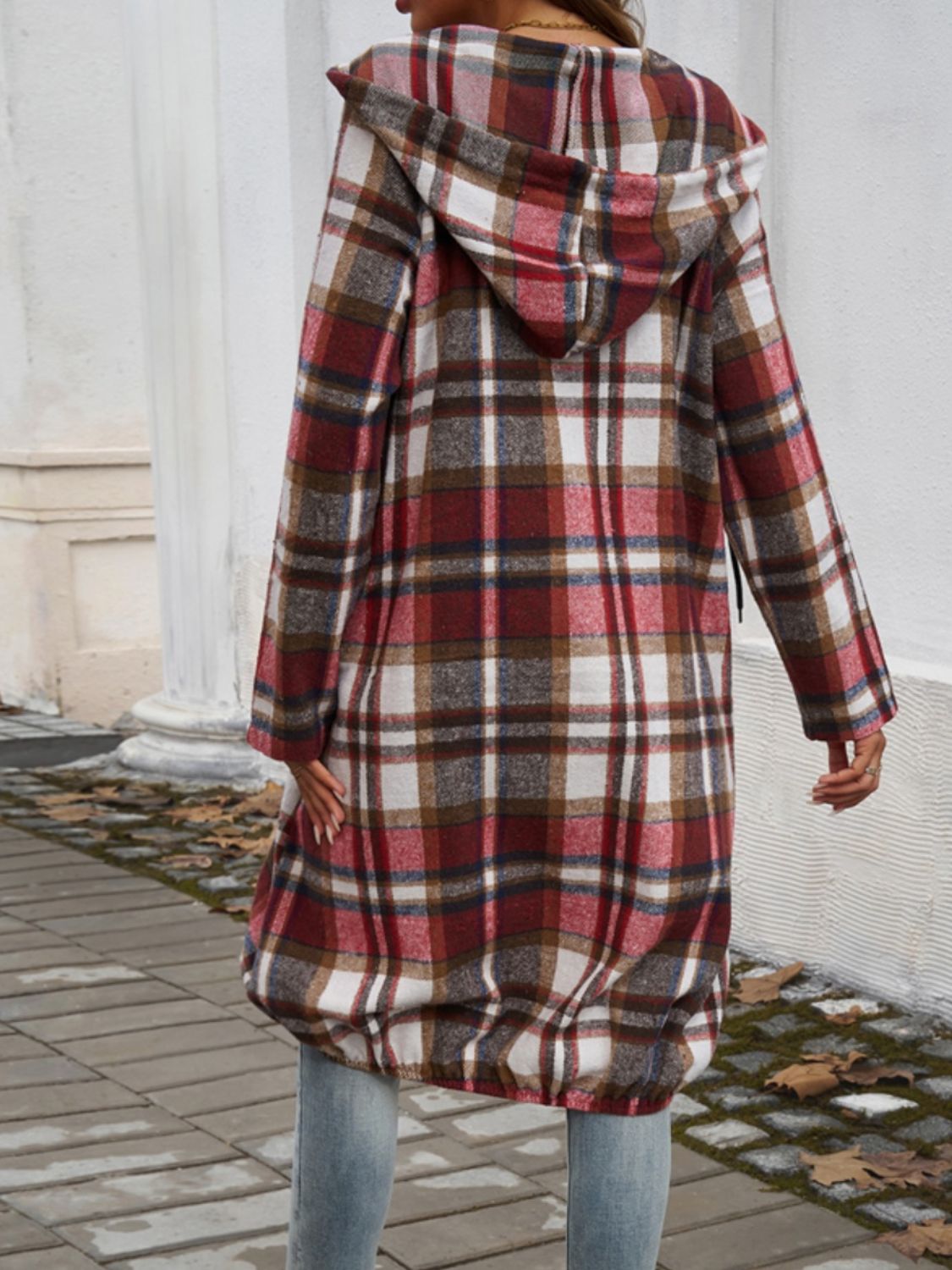 Plaid Zip Up Hooded Mid length Shacked