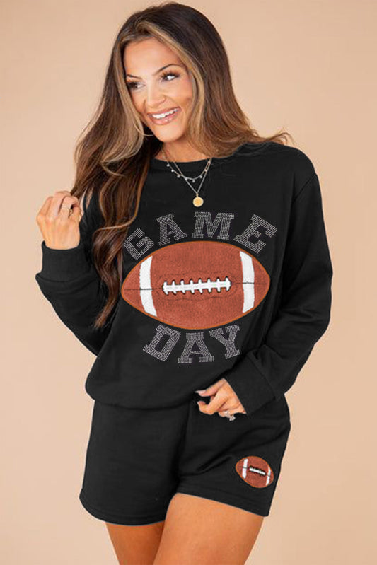 Black GAME DAY Rugby Football Graphic Pullover and Shorts Set