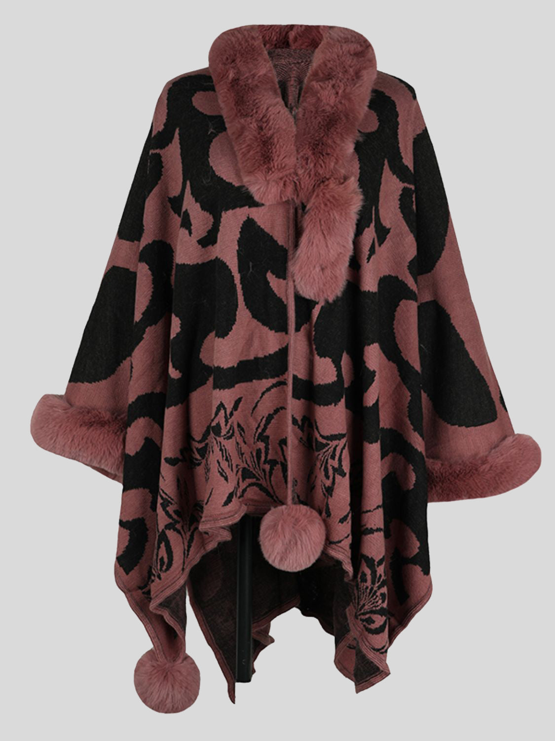 Faux Fur Trim Poncho