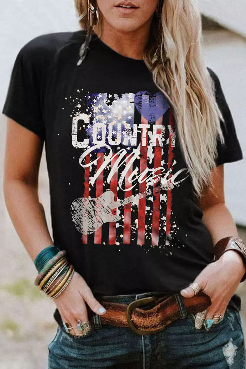 Black Country Music American Flag Graphic T Shirt