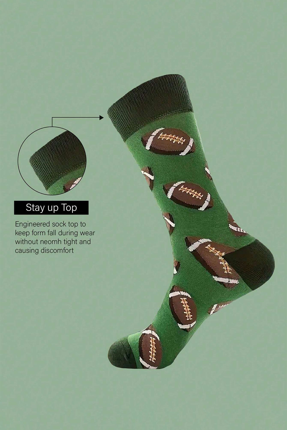 Green Rugby Football Print Mid-length Socks