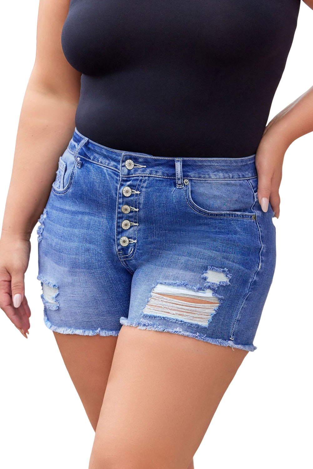 Button Fly High Rise Denim Shorts