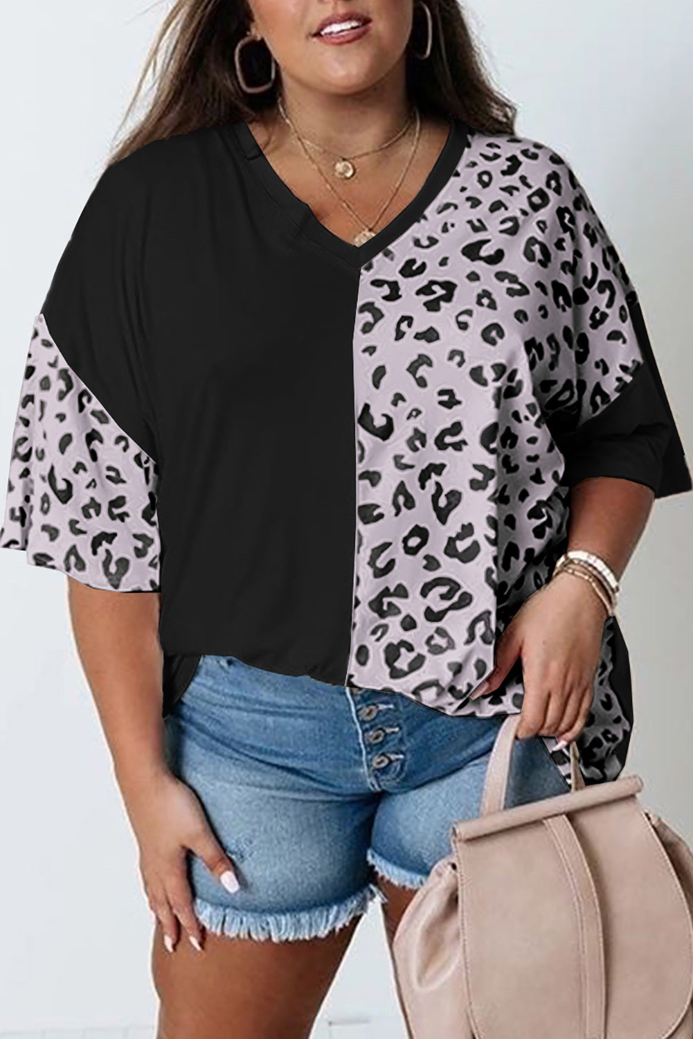 Leopard Patchwork Short Sleeve Top