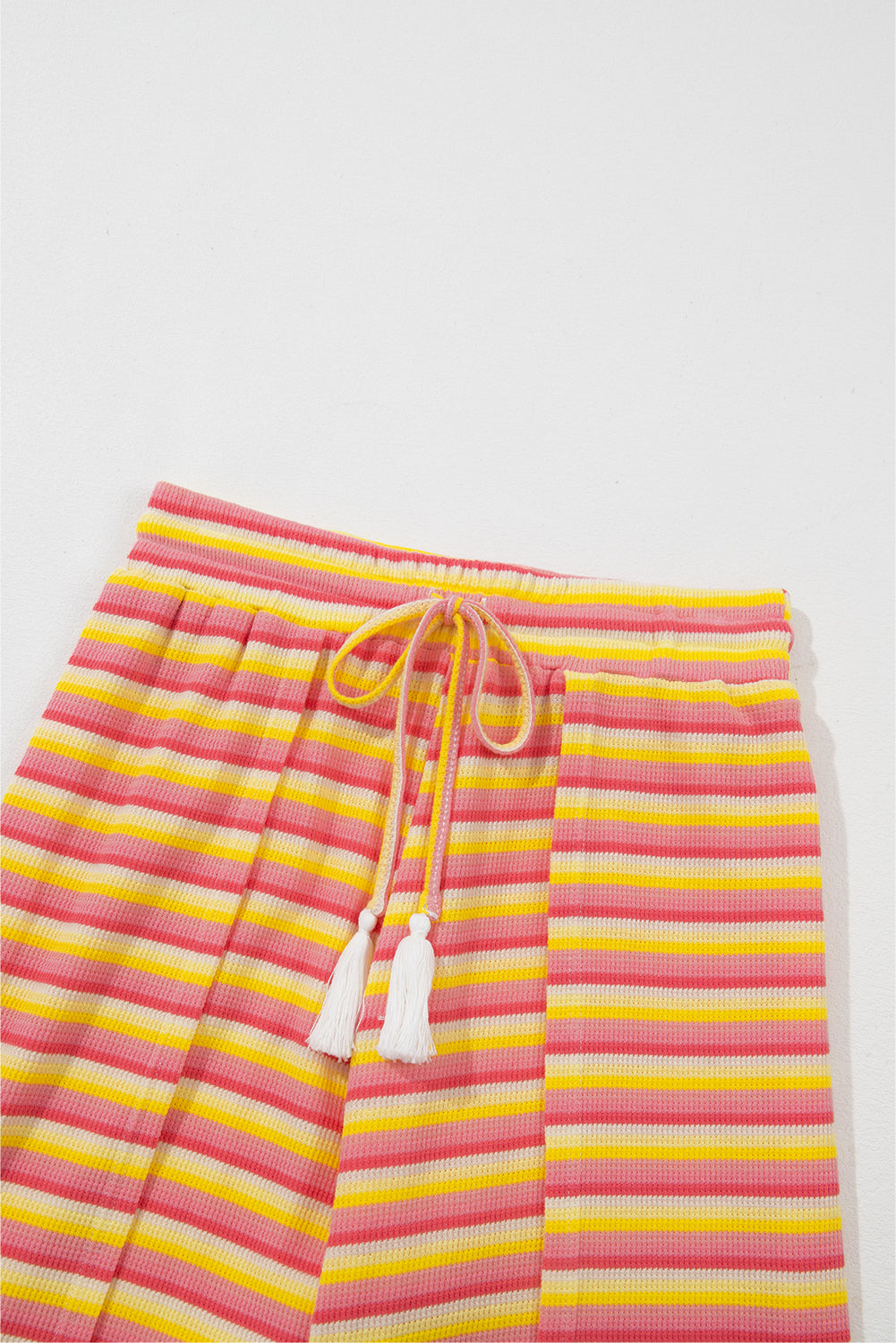 Pink Stripe Rainbow Tee Tasseled String Wide Leg Pants Set