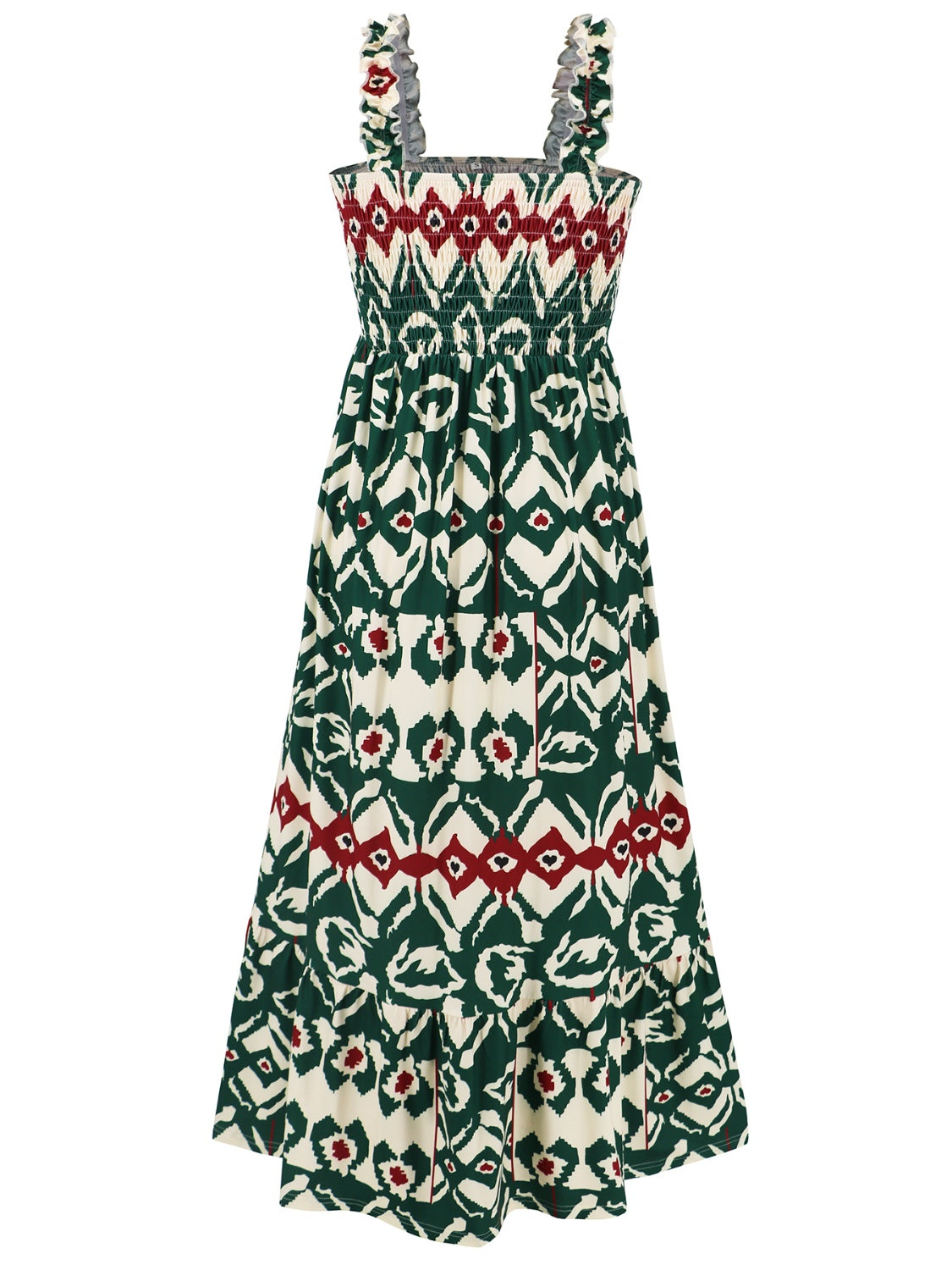 Smocked Printed Square Neck SummerDress