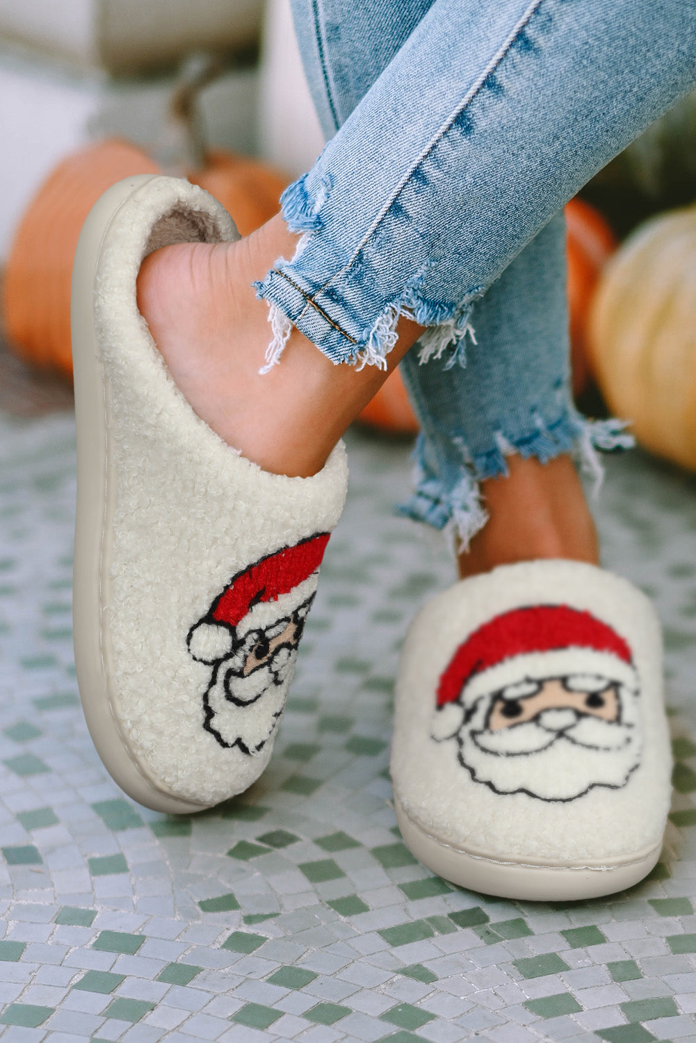 White Christmas Santa Clause Plush Slippers