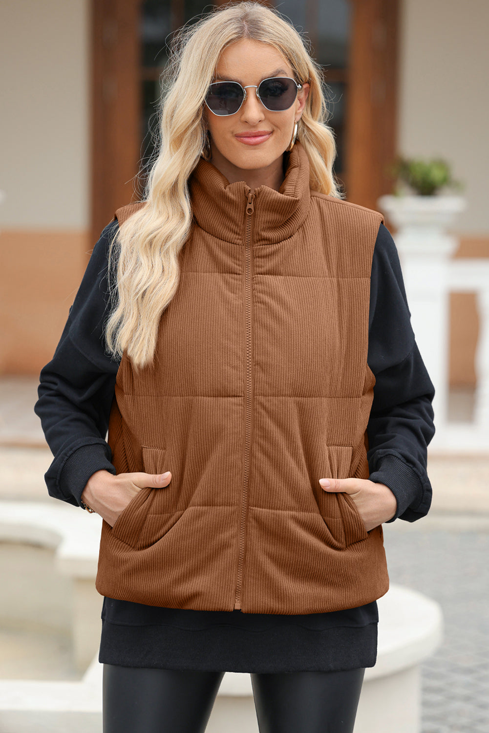 Pocketed Zip Up Puffer Vest