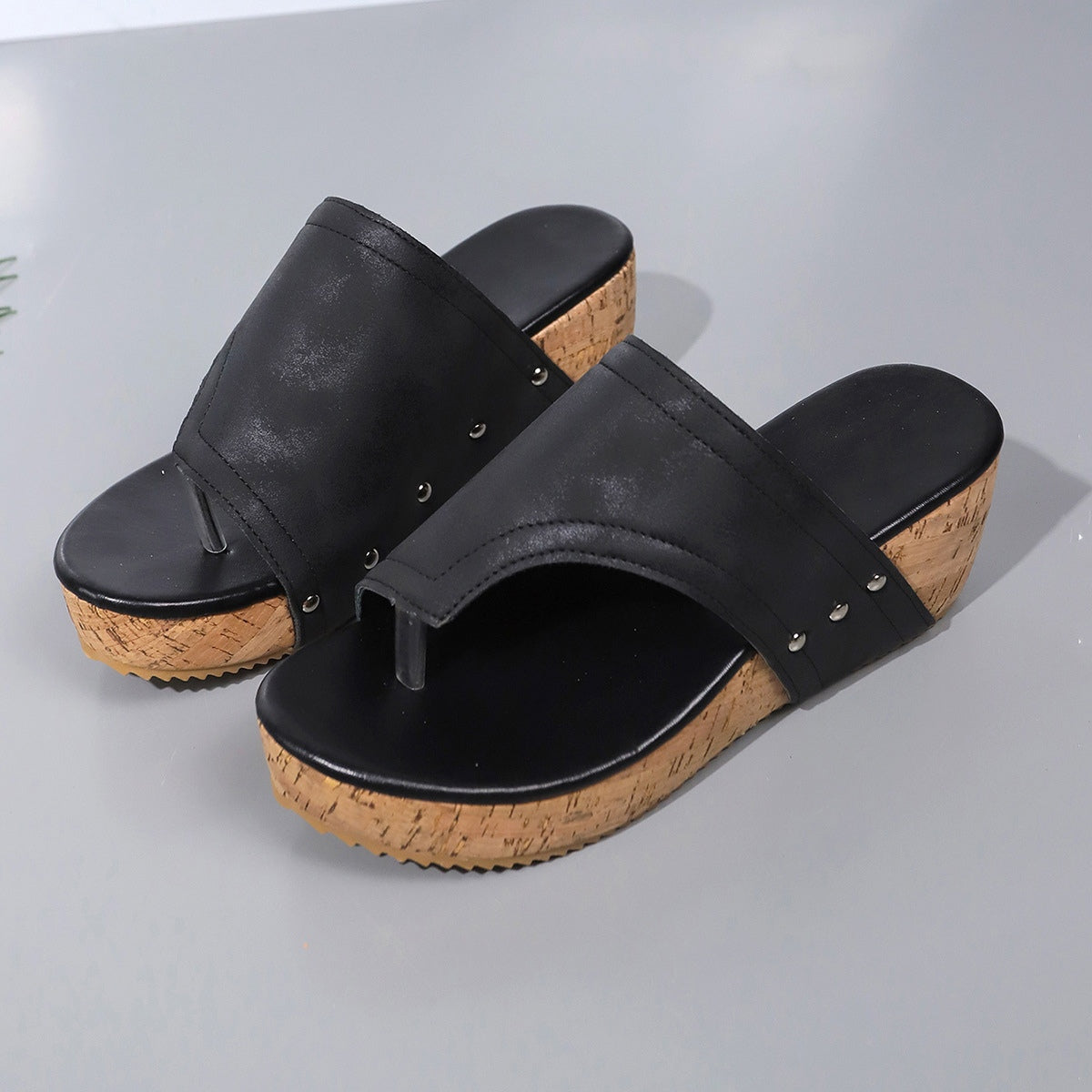 Slip-on Leather Wedge Sandals