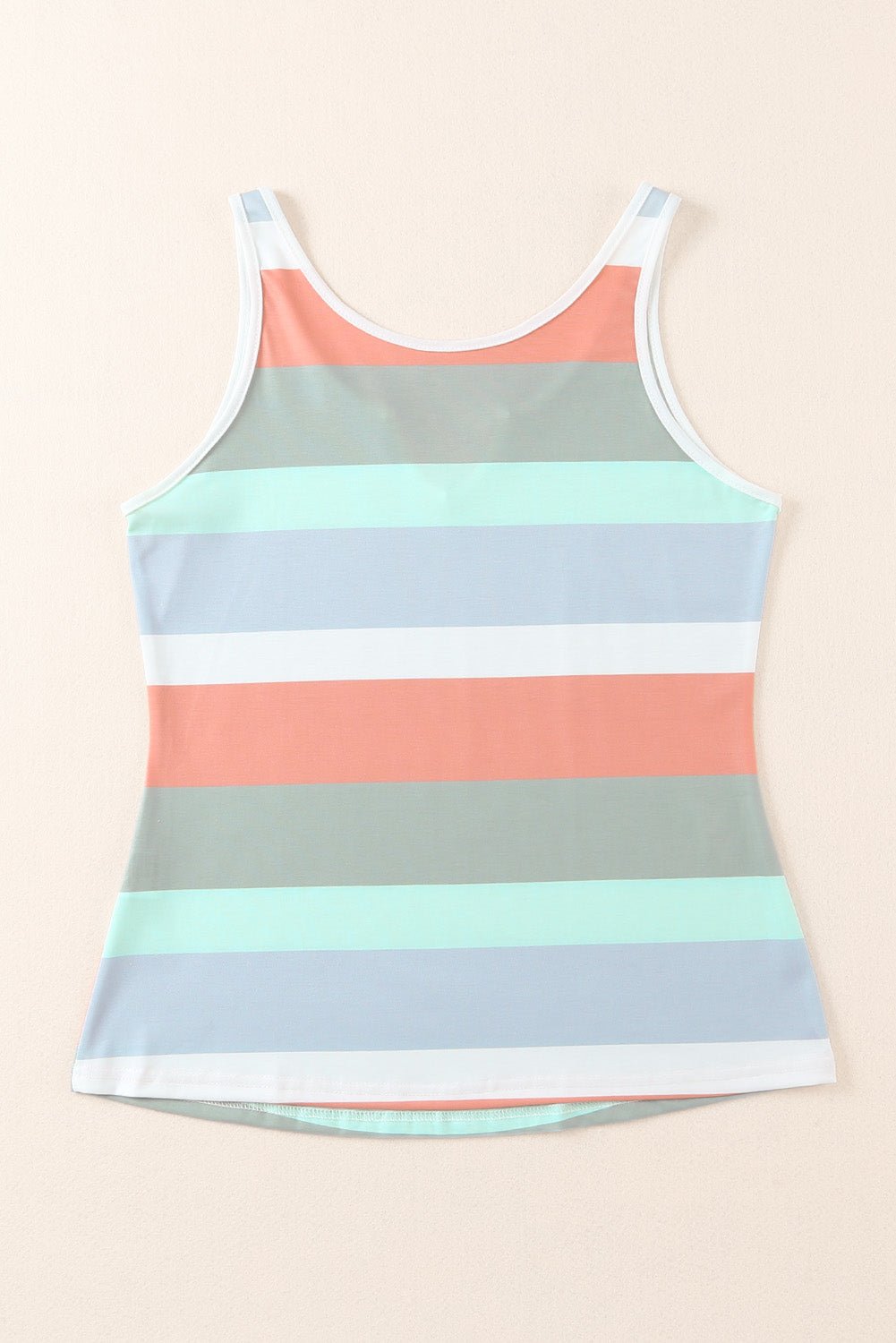 Multicolor Striped Color Block Notched Neck Tank Top