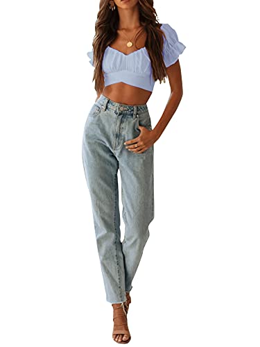 Women's Ruffle Short Sleeve Tie Up Back Crop Top