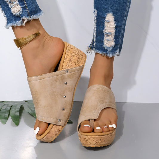 Slip-on Leather Wedge Sandals