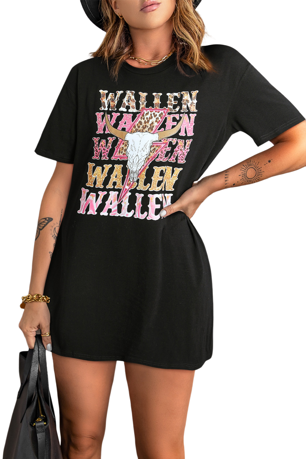 WALLEN Letter Print Animal Graphic Oversized Tee