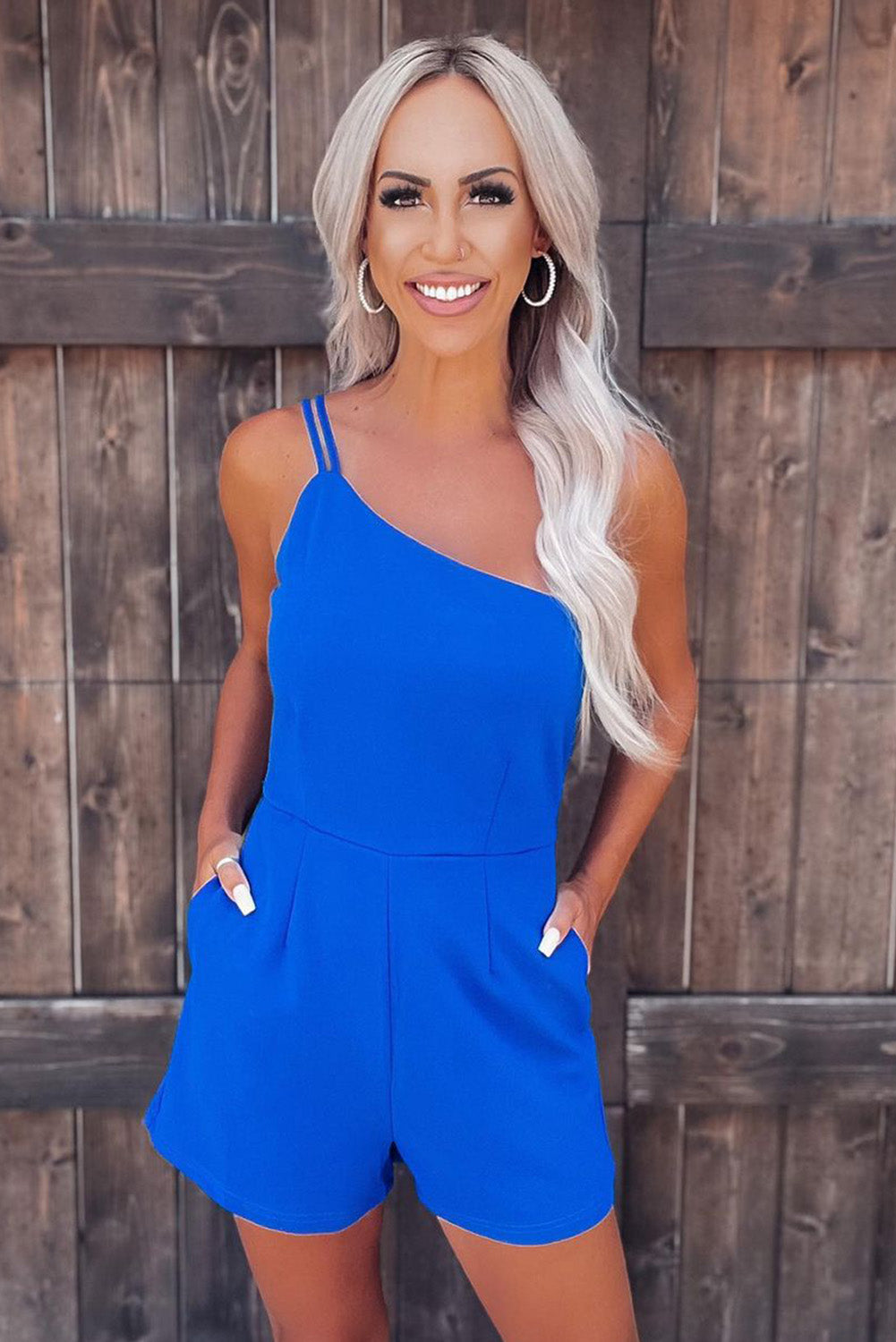 One Shoulder Zip Side Pocketed Romper