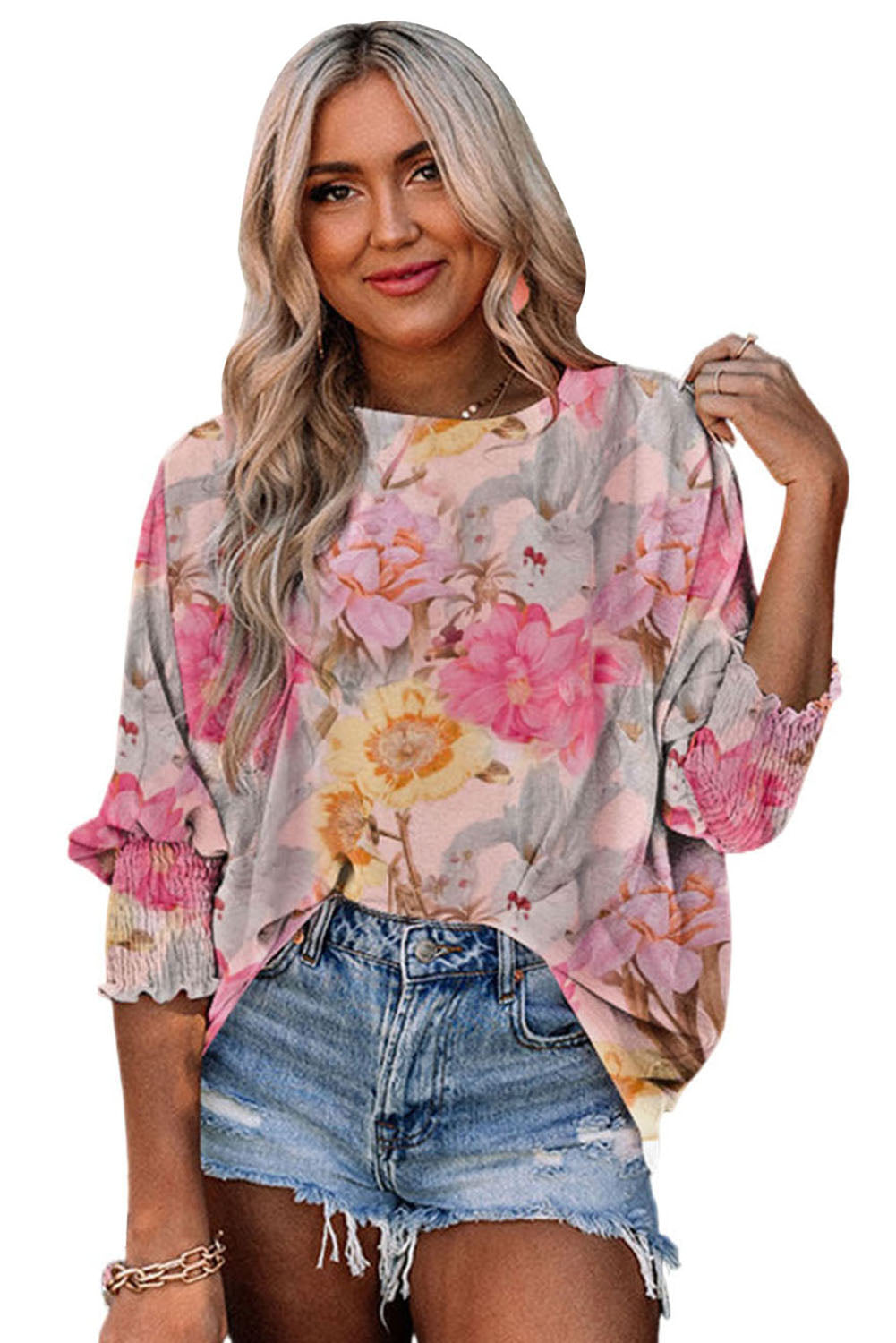 Floral Print Tassel Tie Short Sleeve Blouse